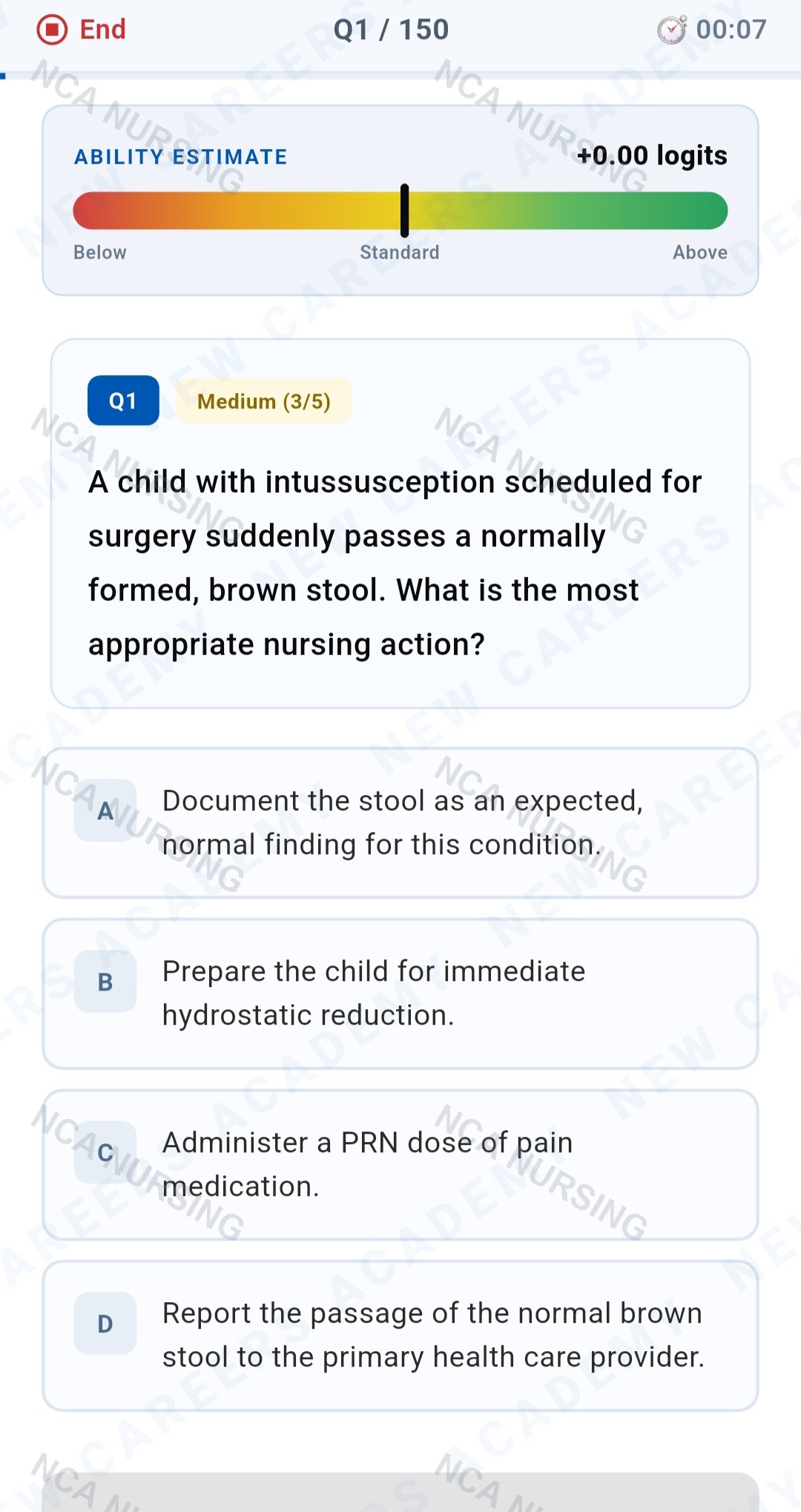 Online NCLEX CAT simulator exam interface used by NCA Academy students in India